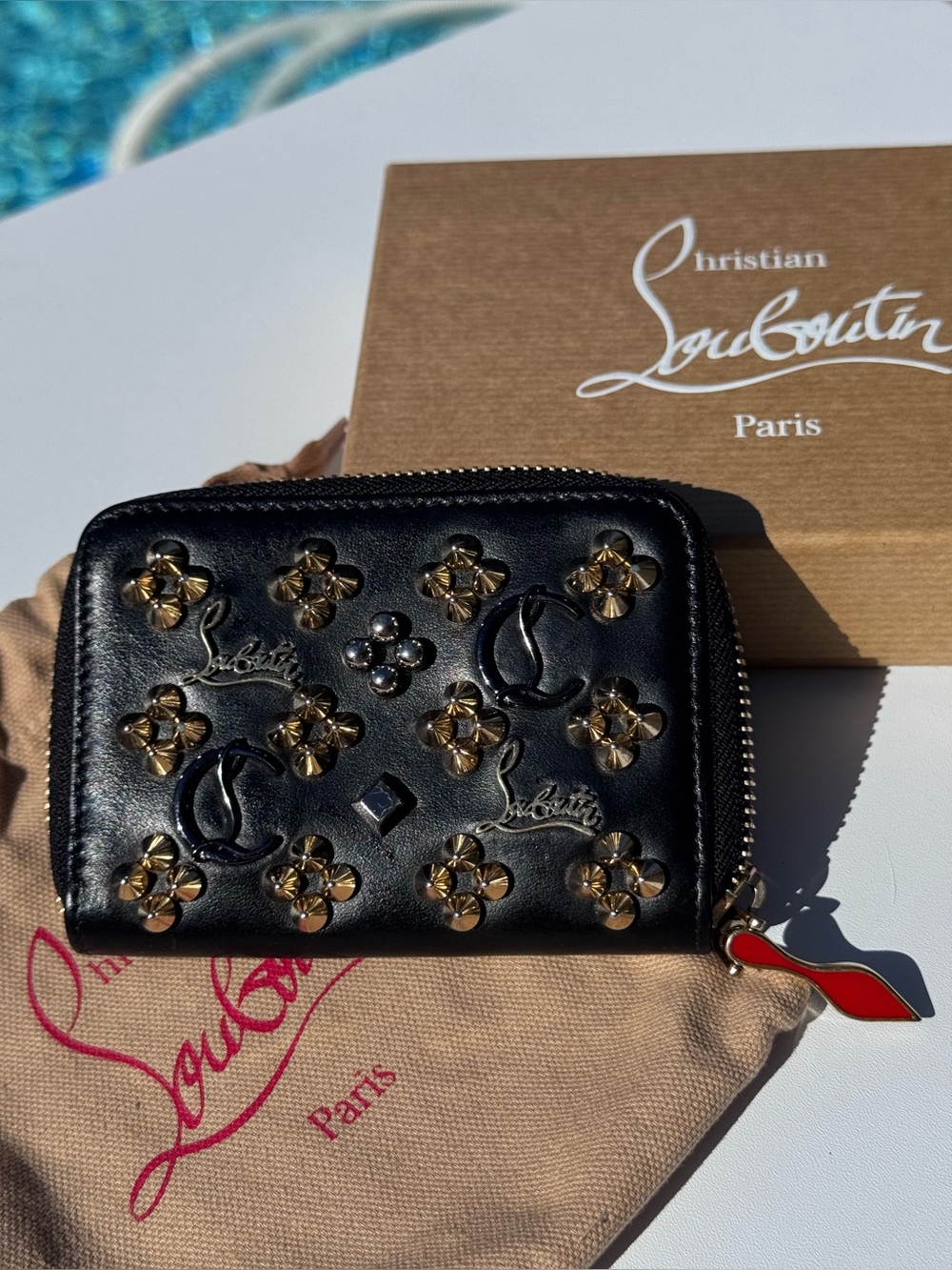 Christian Louboutin Studded Panettone compact wallet With Entrupy All Inclusive